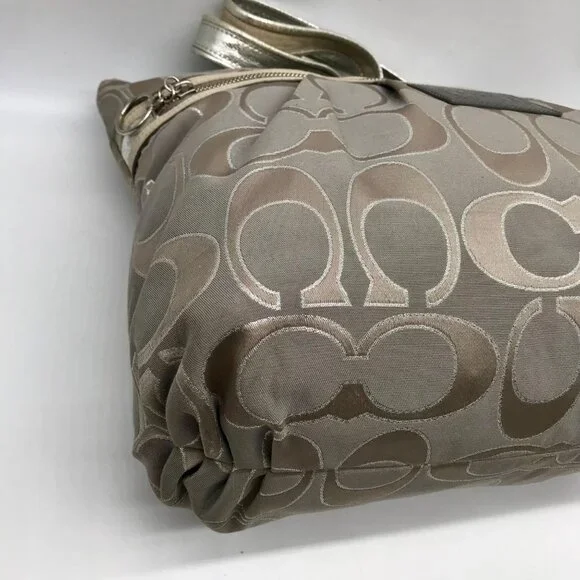 Coach Gray Monogram Canvas Poppy Metallic Glam Tote 15389 - Picture 7 of 12